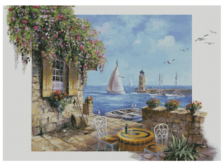 

Beautiful seaside landscape Counted Cross Stitch Kits Sewing 16CT 14CT White Canvas Embroidery DIY Handmade Needle Home Decor