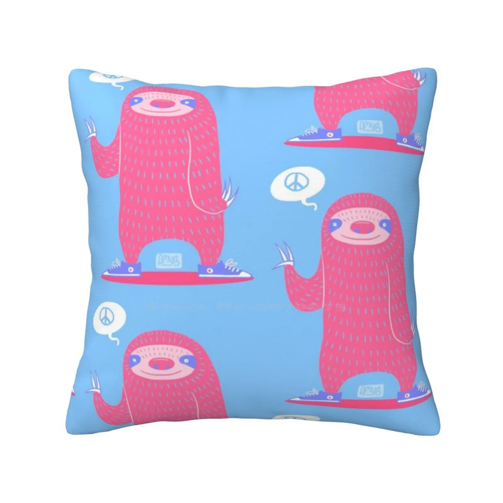 Peace Love Sloths Throw Cushion Pillow Cover Sloths Peace Sign Chill Bubblegum Pink And Blue Pop Art Cmyk