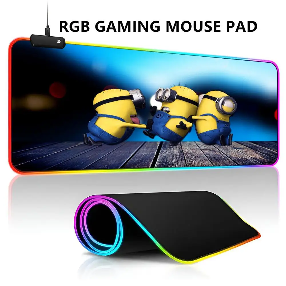 

Cartoon Anime M-Minions Mouse Pad RGB LED Light Gaming Mousepad Waterproof Large Gamer Mouse Carpet Big Mause Keyboard Pad PC D