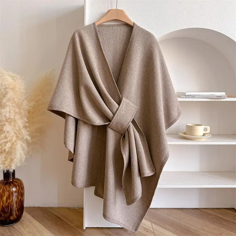 Unisex Fashion Knitted Shawl Elegant Soft Lightweight Cloak High-quality Faux Wool Winter Warm Plus Size Cardigan Coat Accessory