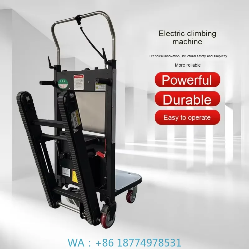 Powered Stair Climber Machine for Shopping Use Electric Power Four-Wheel Enclosed Cargo Transport Dolly Cart Belt Battery