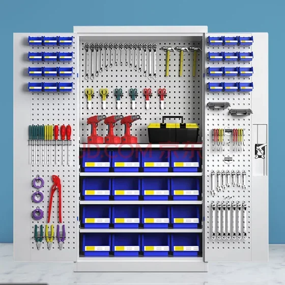 Garage Storage Equipment 2 Swing Door Steel Tool Cabinet with Powder Coating Drawers and Adjustable Shelves for Workshop