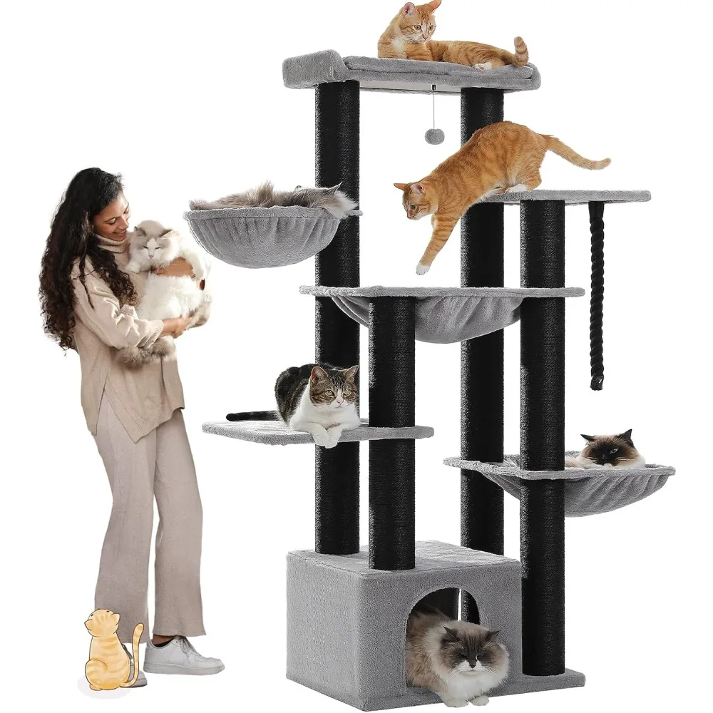 

LUCK Large Cat Tree-67in Tall Cat Tower For Indoor Cats Large Adult With 13 Thick Black Scratching Posts (φ4.3in), Multi- Leve