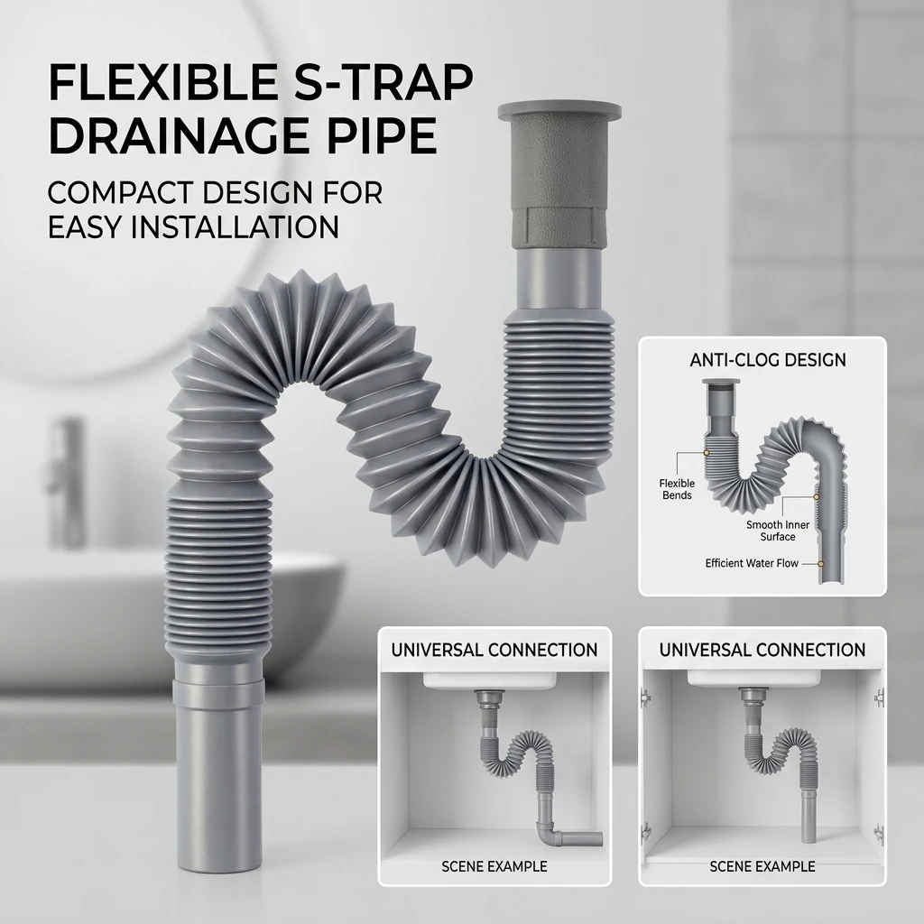 Plastic Corrugated Pipe for RV Sewage Basin Drainage Washbasin & Sink Plastic Hose - Durable Drainage Solution for RVs