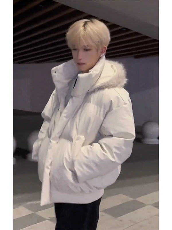 

American Sle Detachable Fur Collar Parka Cotton Jaet Men's Winter Clothes ort Thi Warmth High-End Feeling Cotton Coat