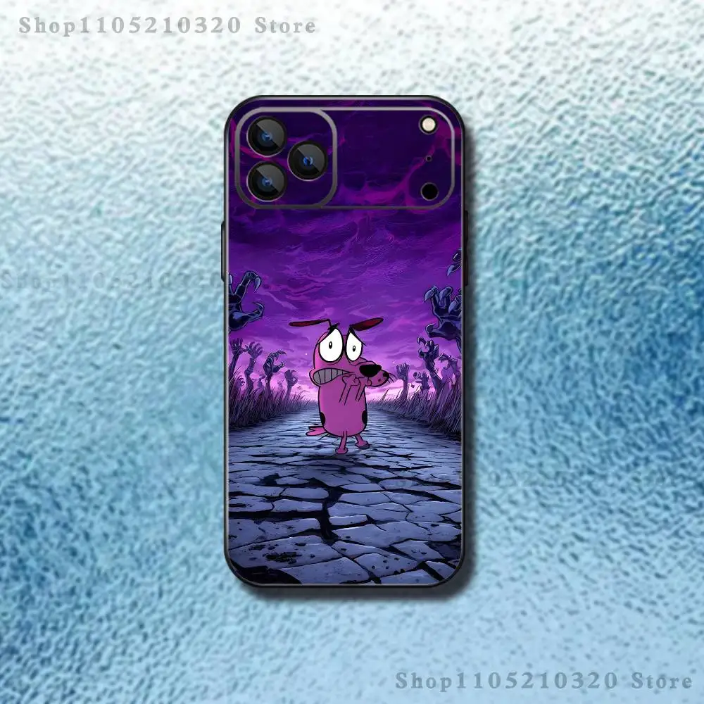 حافظة هاتف كورت ذا C-Cowardly Dog لهاتف آيفون 17,16,15,14,13,12,11,Pro Max,XS,X,XR,SE,Mini,8,7,غطاء أسود من السيليكون الناعم