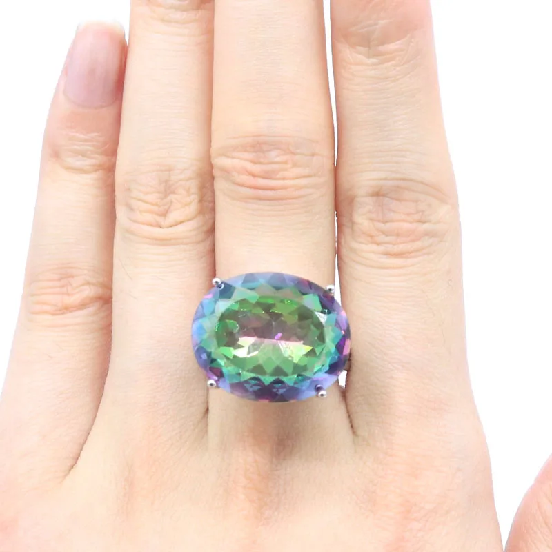 Buy 4 Get 1 Free 22x18mm SheCrown Fire Rainbow Mystic Topaz Violet Tanzanite Mens Gift Silver Rings