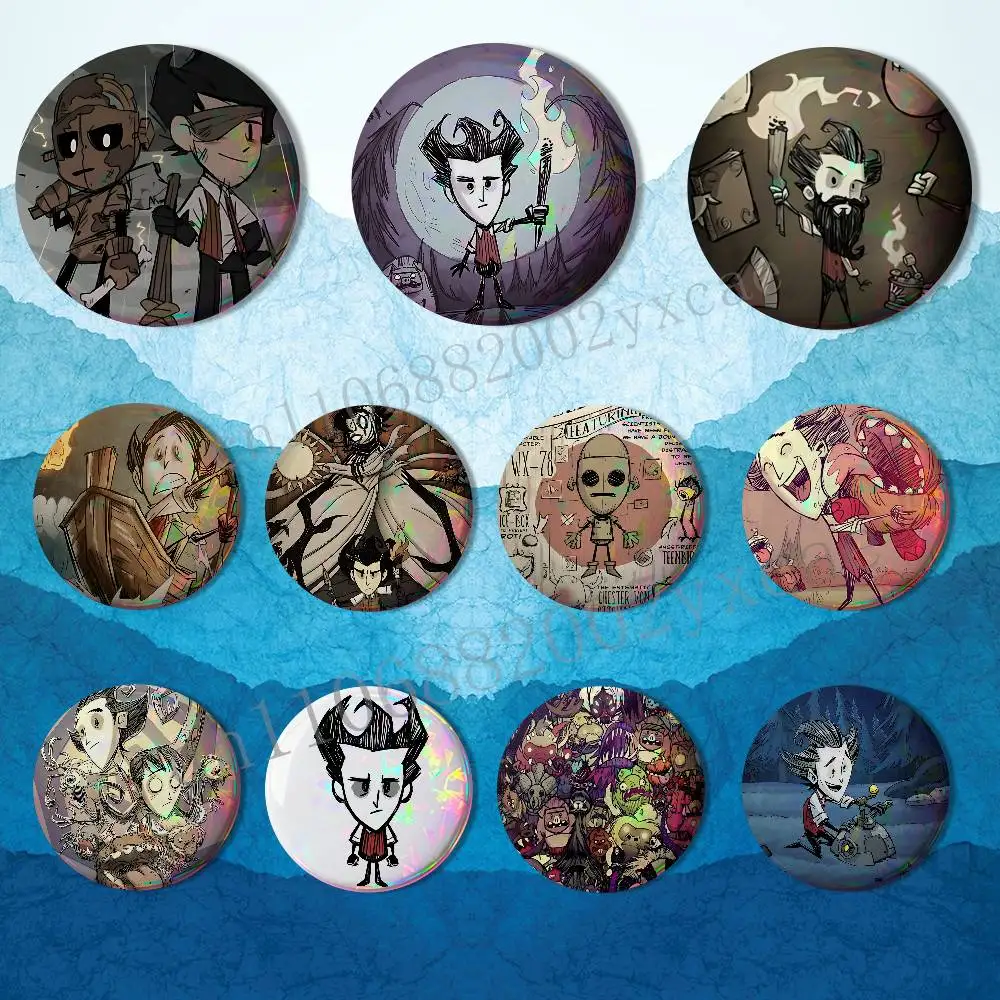 

game HP SAN Don't Starve Reflective Pin Tinplate Round Brooch Cartoon Cosplay Badges for Bag Hat Toys Gifts