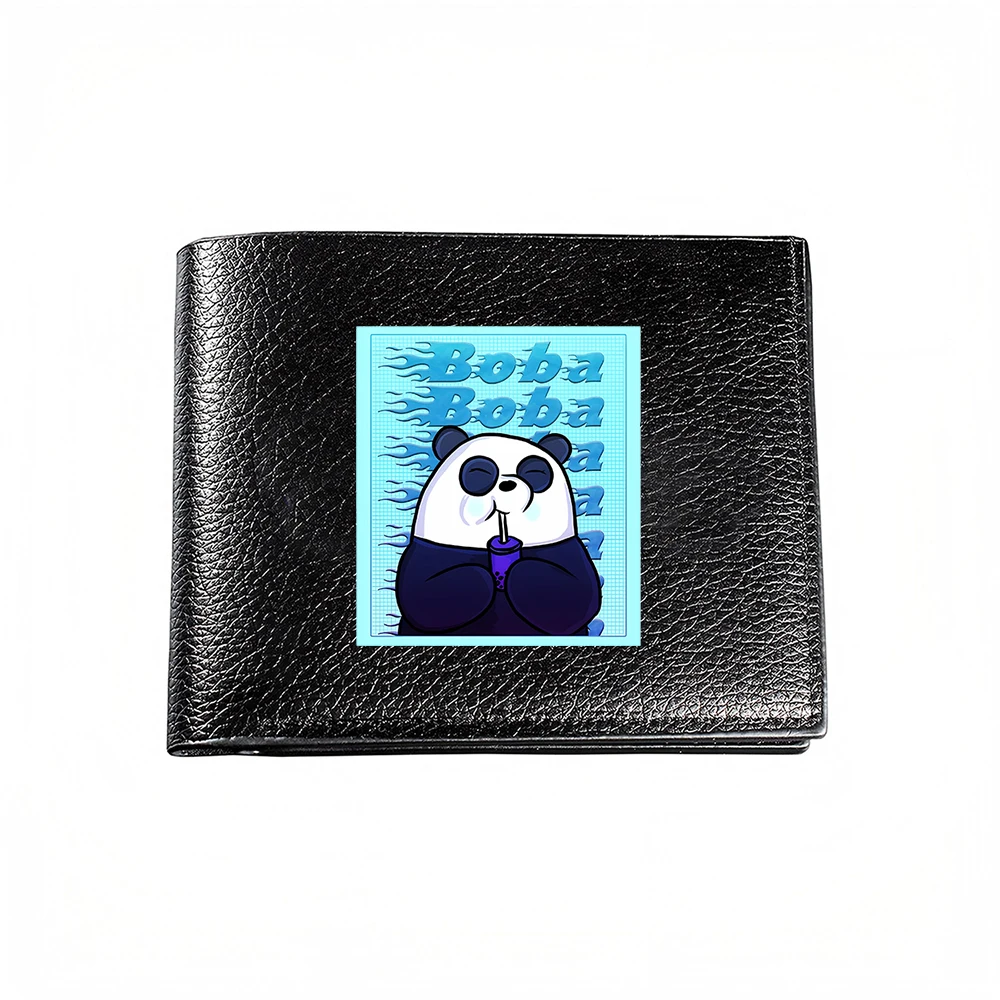 Boba Panda Drinking Bubble Tea Pattern Men's Wallet Card Holder Casual Business Fashion Design