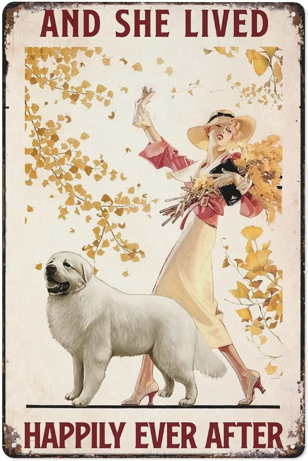 Tin Sign Metal Great Pyrenees - And She Lived Happily Ever After Dog Lovers Vintage Plaque Man Cave Bar Pub Club Home Wall Decor