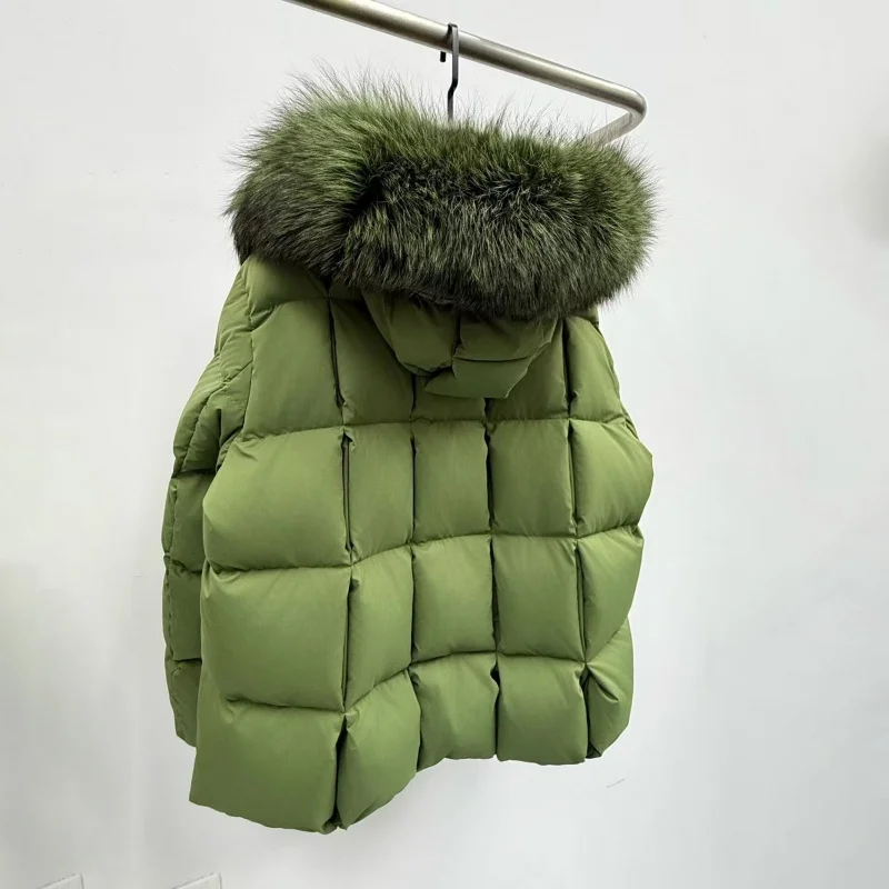 2025年冬 レディース フォックスファー襟 厚手 暖かい グースダウンコート Y2K 高品質 ファッション ハイストリート アウトドア フード付き パファージャケット