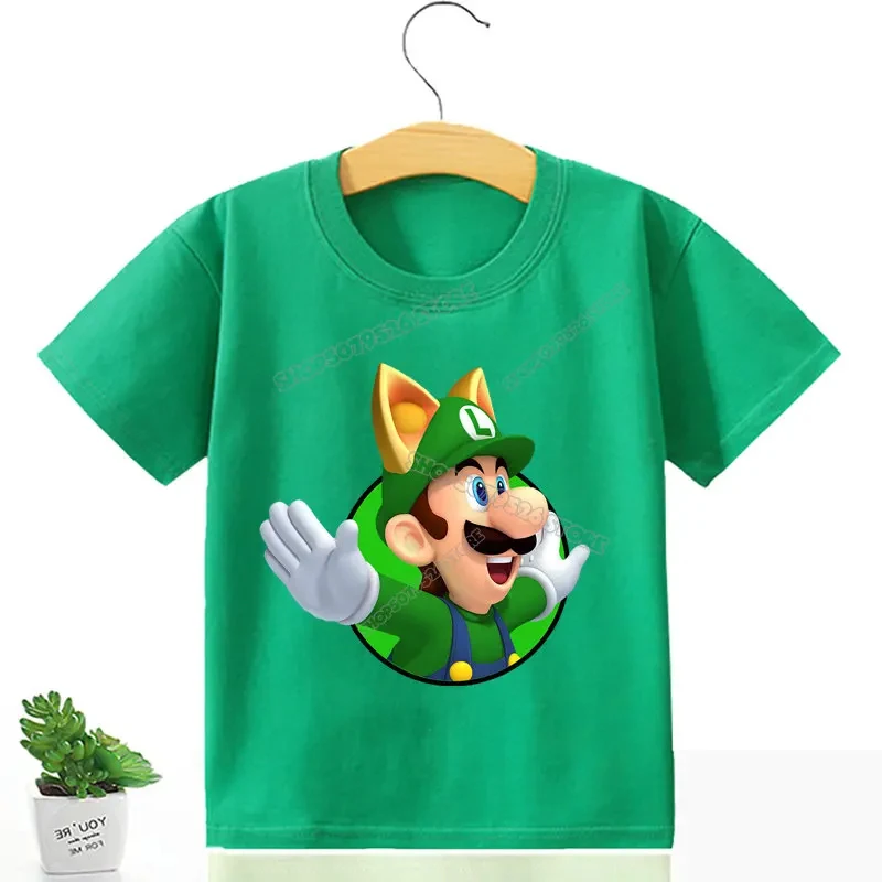 Marios Bros Baby Cotton T Shirt Super Marios Peach Princess Girl T-Shirts Cartoon Anime Toddler Tees Tops Summer Kids Clothes