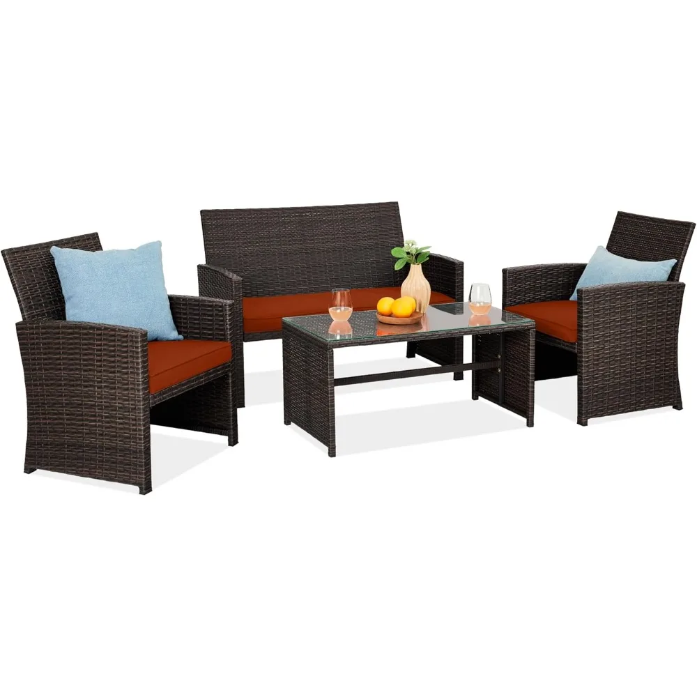 

Best Choice Product 4-piece Outdoor Willow Courtyard Talk Furniture with Coffee Table and Cushion - Brown