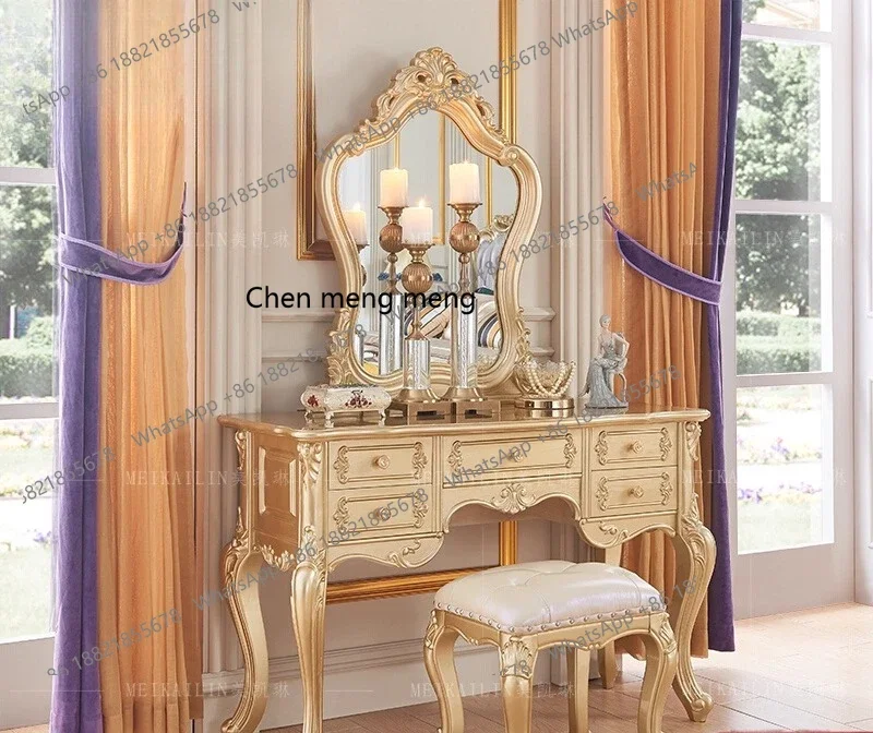 

cc182Европейский комод из цельного дерева с резьбой по цветку, табурет для макияжа, комбинация роскошного золота цвета шампанского