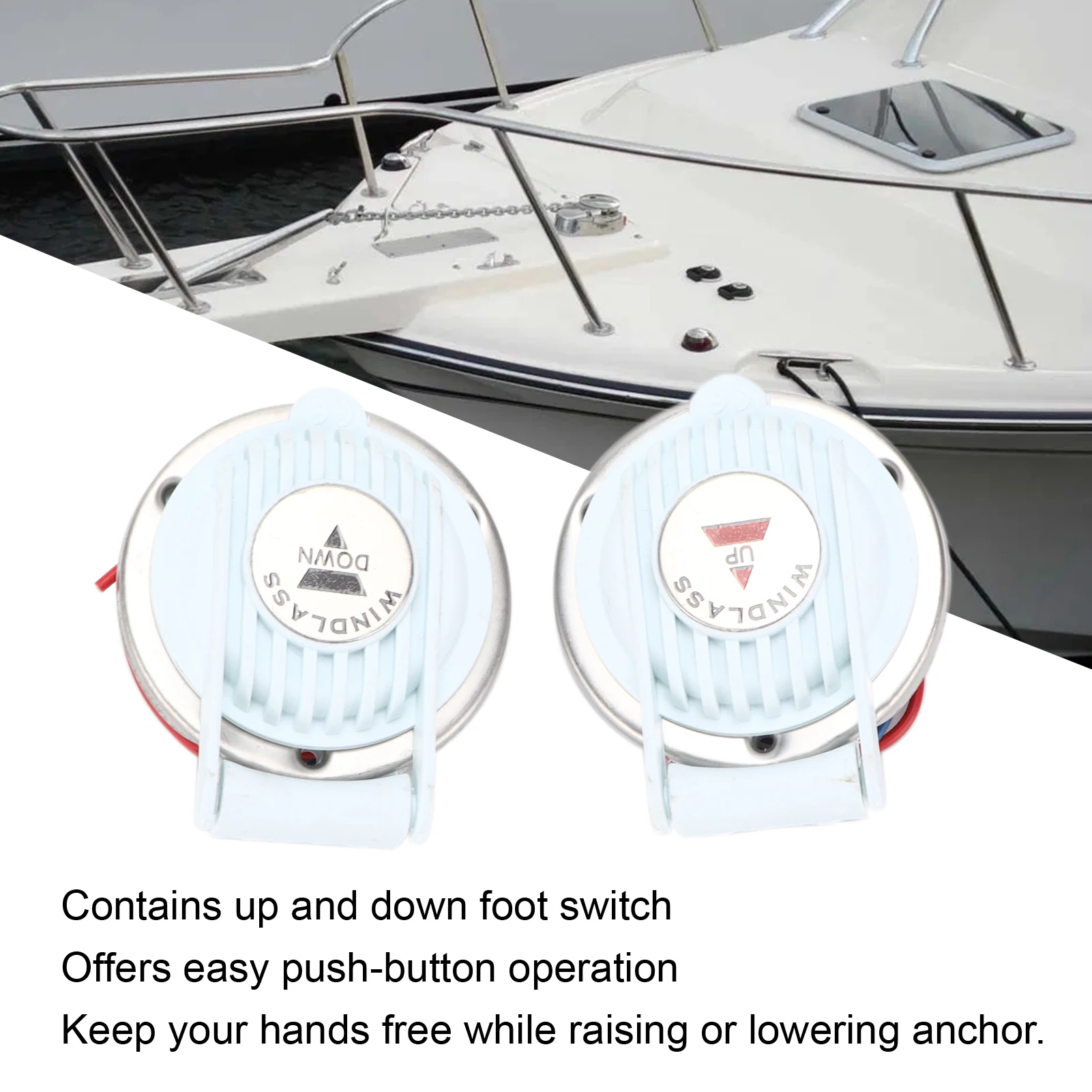 2PCS Winch Foot Switch Up/Down Control White Hands-Free Universal Type Suitable for Marine Vessel Anchoring Systems DC 12V/24V