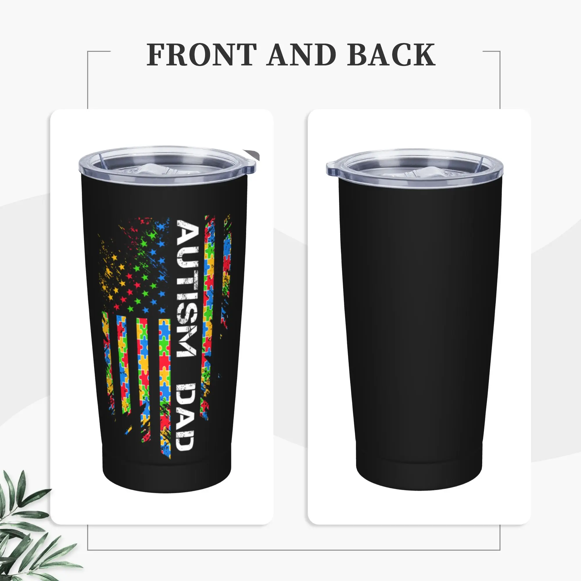 Stainless Steel Tumbler Autism Dad Autism Awareness American Flag  Coffee Mug Portable Cold Drink Car Mugs Driving Water Bottle