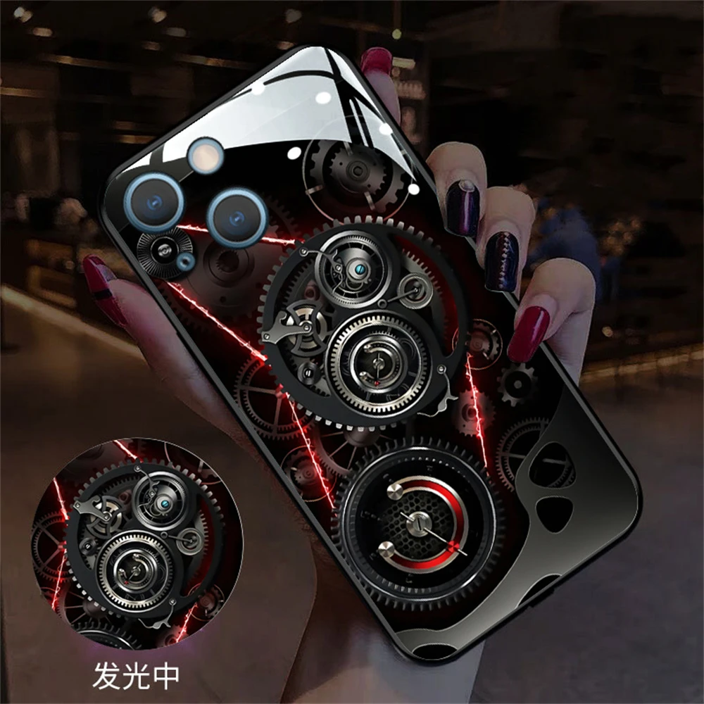 

Super Gear Wheel Design LED Light Luminous Phone Case For iPhone 16 E 15 14 13 12 11 Pro Max XR XS Plus 7 8 SE Glitter Cover