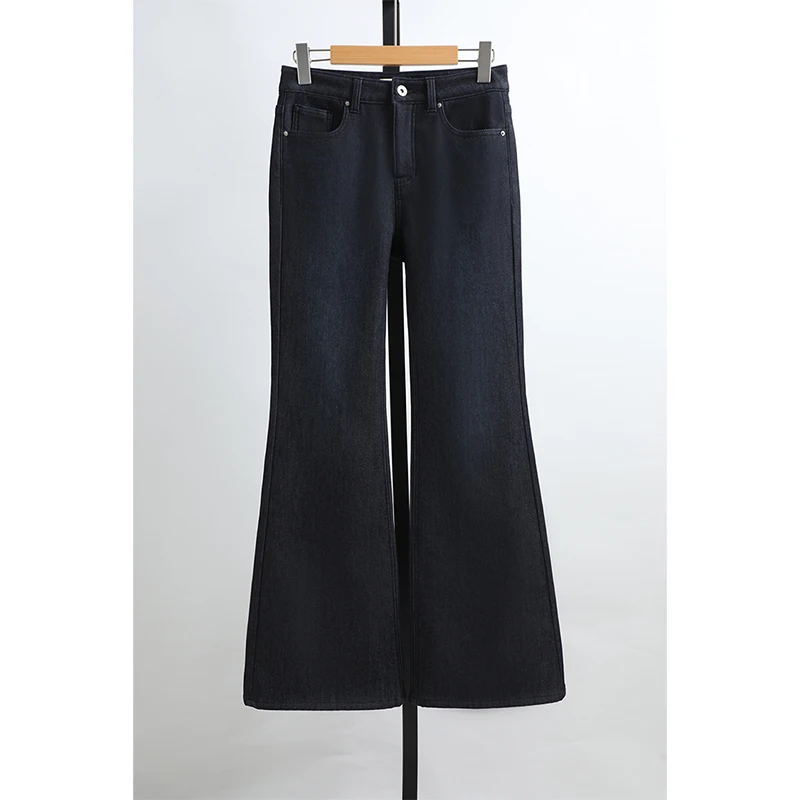 

Warm Fce Lined Casual Bell Bot Jeans Women's mid Waist Long Trousers Autumn Winter Faion Comfortable Stretch Denim Pants