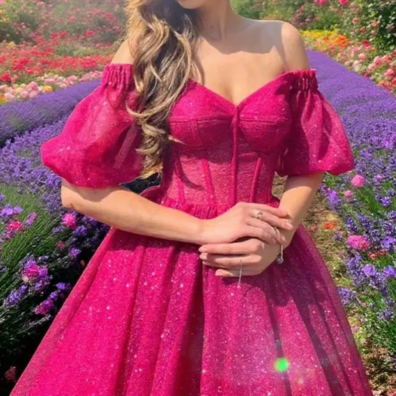 

Sweetheart Prom Dress Rose Red Tulle A-Line Ankle Length Graduation Dress Elegant Off Shoulder Party Evening Dresses Customized