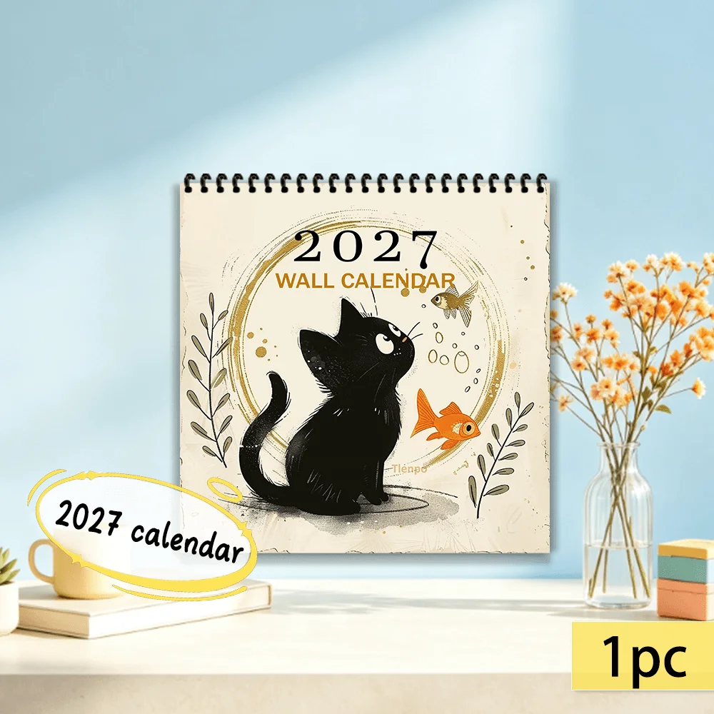 1pc 2027 Wall Calendar, Black Cat Theme, 12-Month Monthly Planner, Perfect Gift For Back-to-School Season, Christmas, New Year