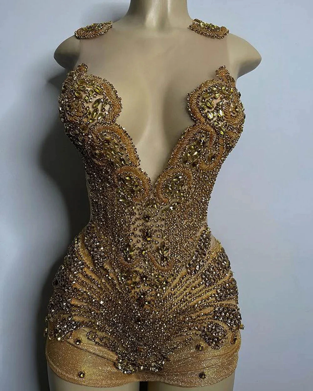 Sparkly Gold Short Prom Dresses For Black Girls Crystals African American Birthday Party Homecoming Cocktail Dresses Customized