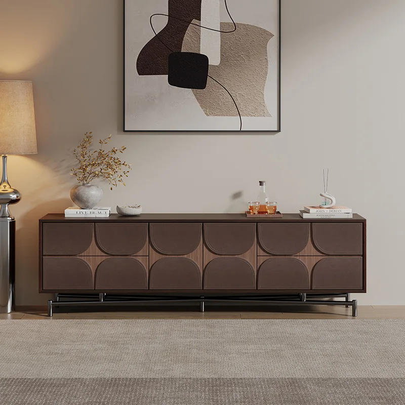 Italian light luxury solid wood TV cabinet high-end villa living room decorative locker simple floor saddle leather low cabinet