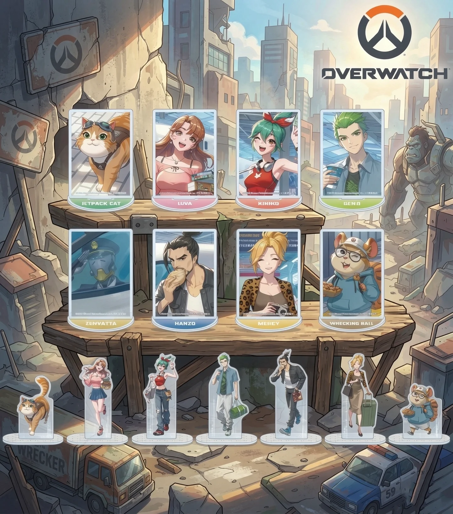 Game Overwatch Cosplay Acrylic Standee Clear Vivid Print With Base Tabletop Decoration Collectible Souvenir Keychain 10CM