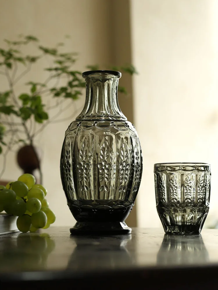 Imagem -04 - One Cup One Pot Conjunto Vintage Embossed Glass Pattern Conjunto Household Bedside Table Glass Water Garrafa