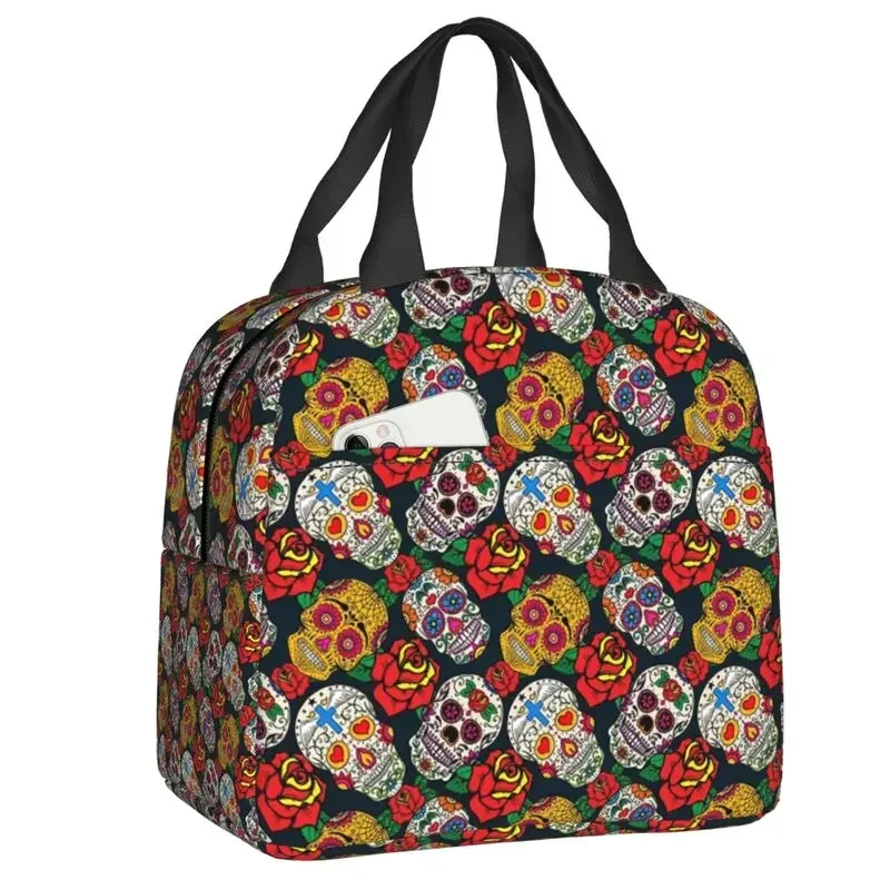 Catrina Sugar Skull Insulated Lunch Box for Women Terror Gothic Thermal Cooler Lunch Bag Work School Picnic Food Container Tote