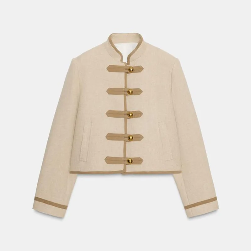 Vintage Women's Cropped Napoleon Jacket Stand Collar Single