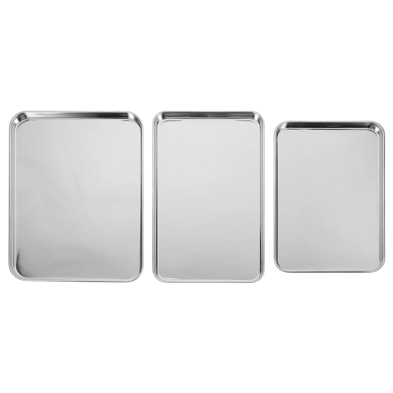 

3Pcs Stainless Steel Rectangular Grilling Trays Heavy Duty Mirror Polish Flat Bottom Serving Platters Steaming Baking Roasting
