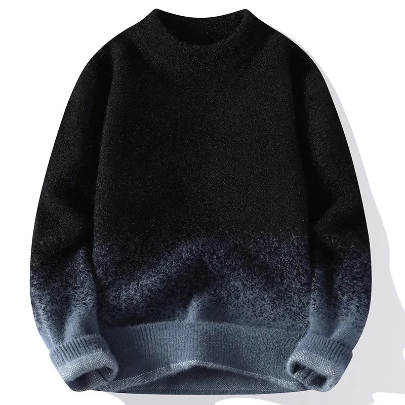 Men Mock Neck Pullovers Knitted Sweater New Fashion Man Outwear Gradient Casual Sweaters Male Loose Pullovers Winter Clothing 2X