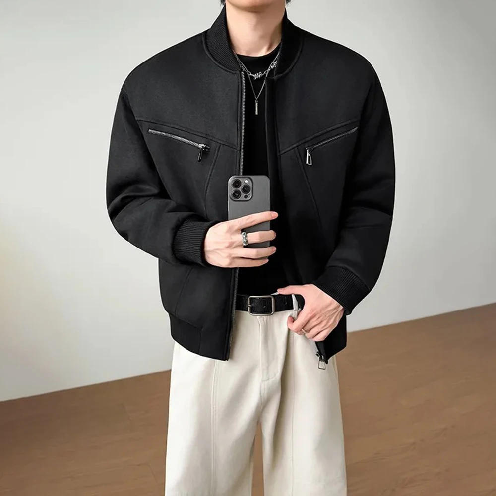 2025 Winter New Men's Solid Color Long-Sleeved Jacket American Retro Fashion Trendy High Street Loose Casual Niche Men's Top