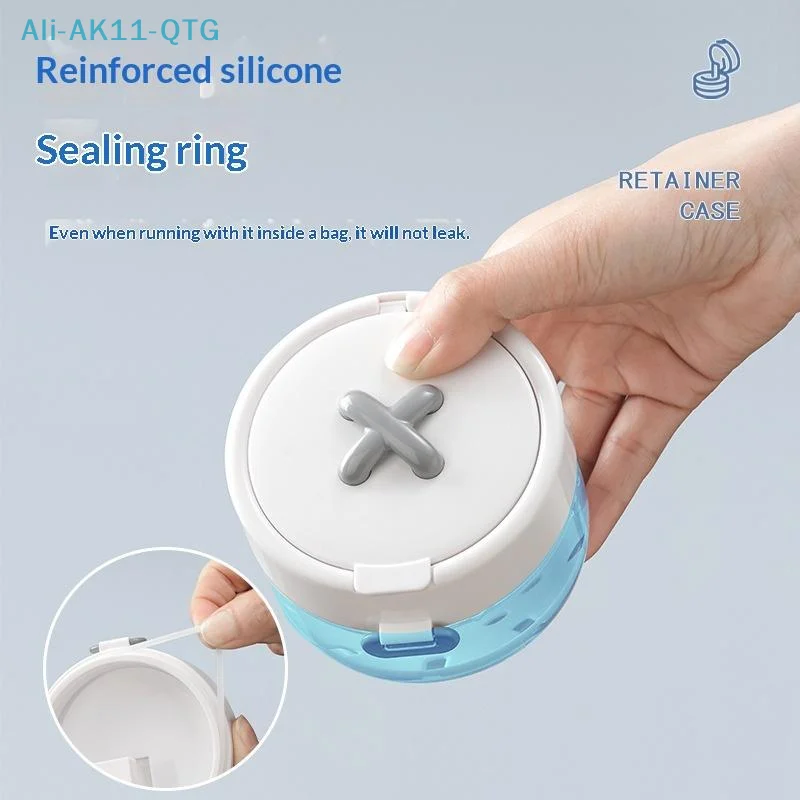 Hot Portable 2 In 1 Multi-layer Denture Retainer Case With Clip-on Cap Cleaning Storage Box With Cleaning Brush No-Leak Oral Box
