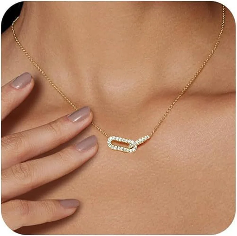 Collar con colgante de doble círculo con diamantes de imitación brillantes de color dorado para mujer y niña, gargantilla de clavícula, joyería de moda, regalo de fiesta para mujer