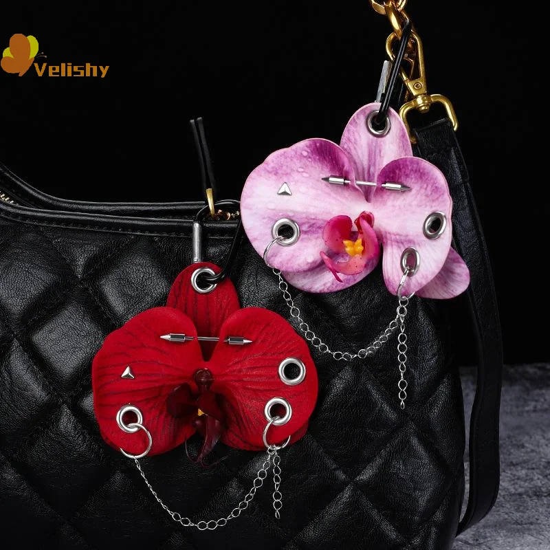 Exquisite Simulation Phalaenopsis Keychain Backpack Decoration Gifts Creative Hand-punched Puncture Simulation Flower Keyring