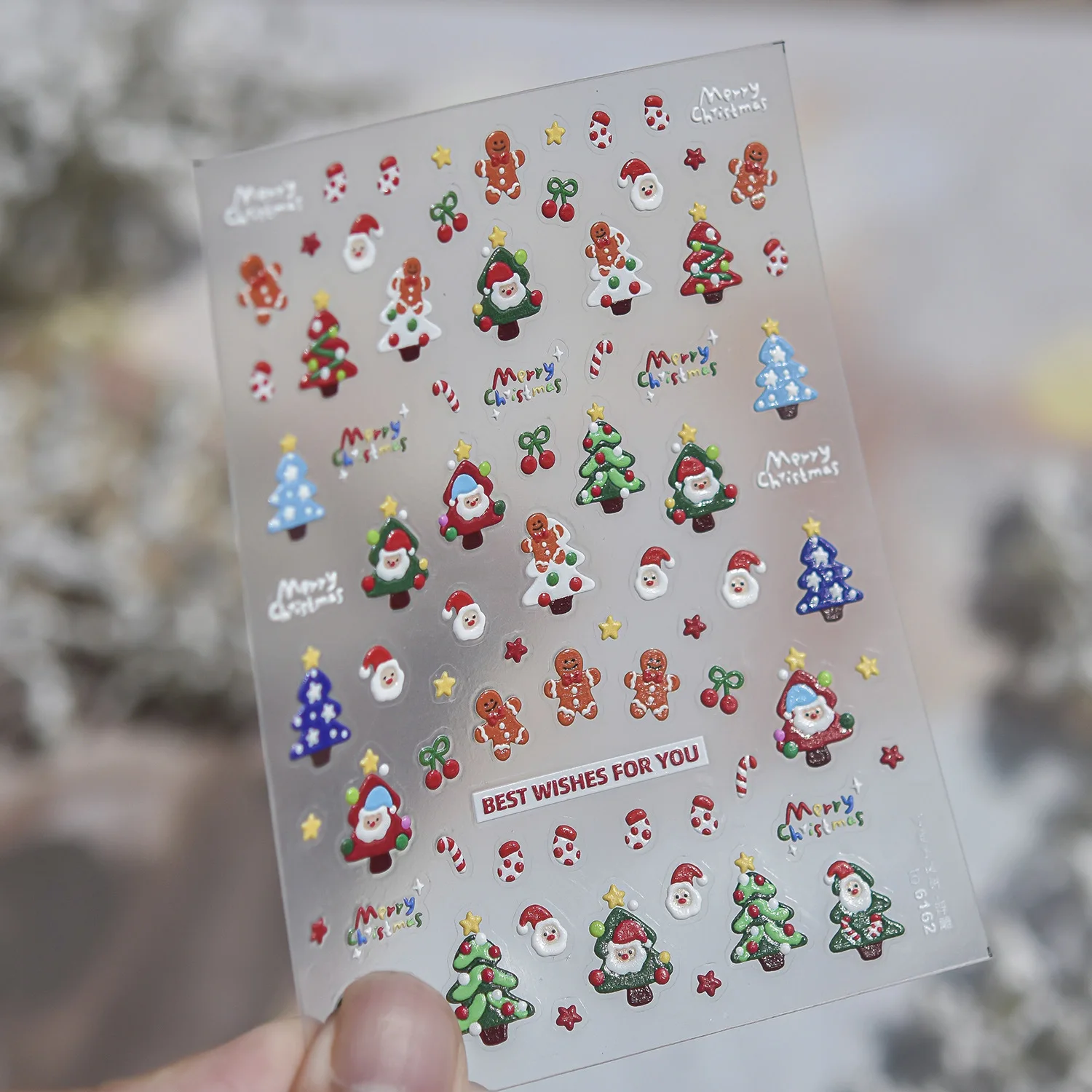 Vintage Cartoon Christmas 5D Nail Stickers Santa Claus Gingerbread Man Colorful Xmas Tree Berry Star Self‑Adhesive Nail Decals