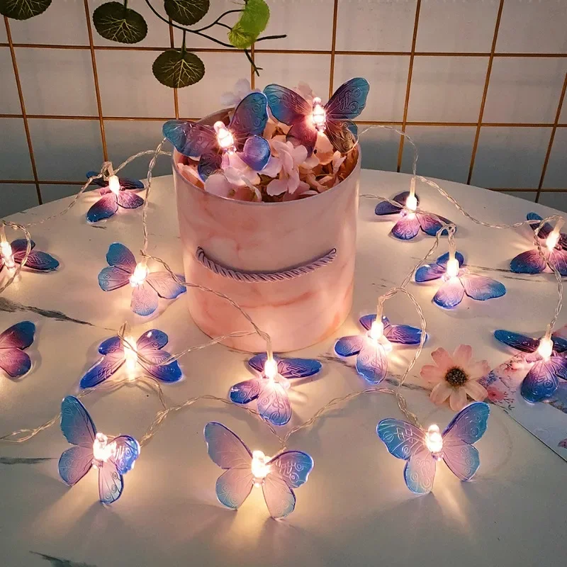 Guirnalda de luces LED con forma de mariposa para decoración de habitación, alimentada por batería guirnalda de luces de hadas, cortina de Navidad, cumpleaños, boda y fiesta, 1M, 3M