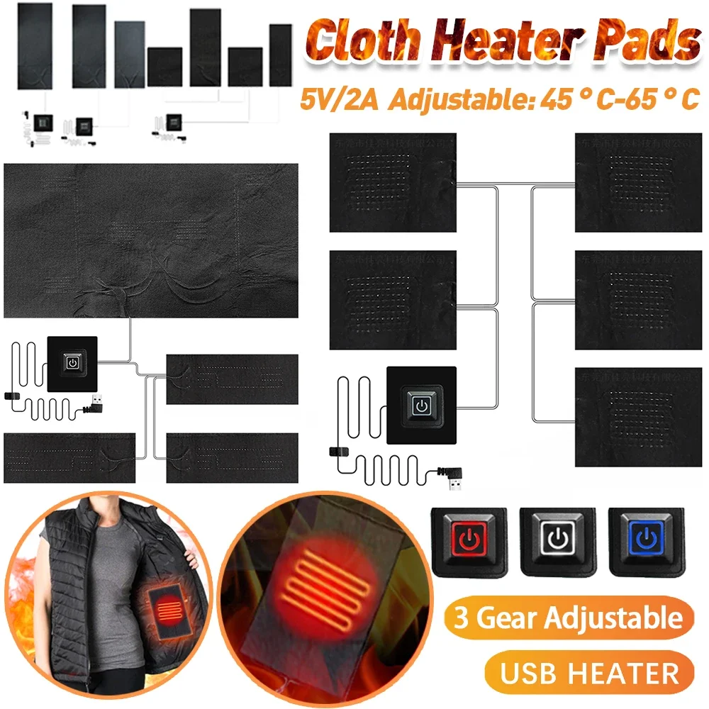 Winter Heating Vest Pads USB Electric Heated Jacket Heating Pad 3 Gear Adjustable Outdoor Themal Warm For DIY Heated Clothing