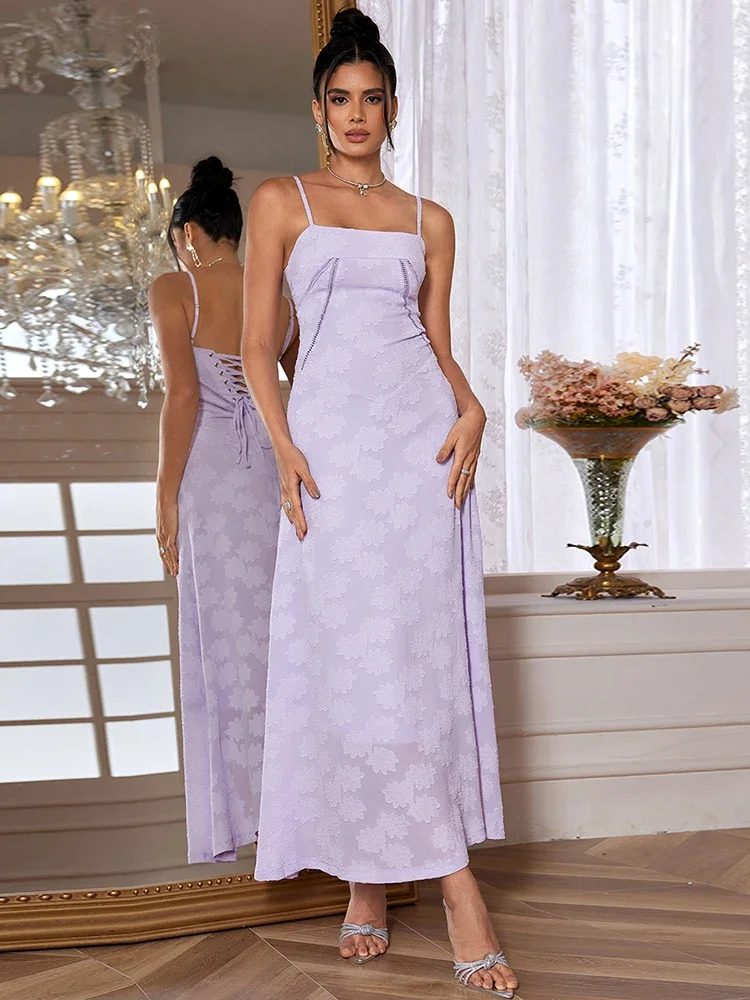 Suninheart nuevo vestido largo elegante de verano 2024 recién llegado vestido de invitados de boda con tirantes finos púrpura vestidos de fiesta con cordones