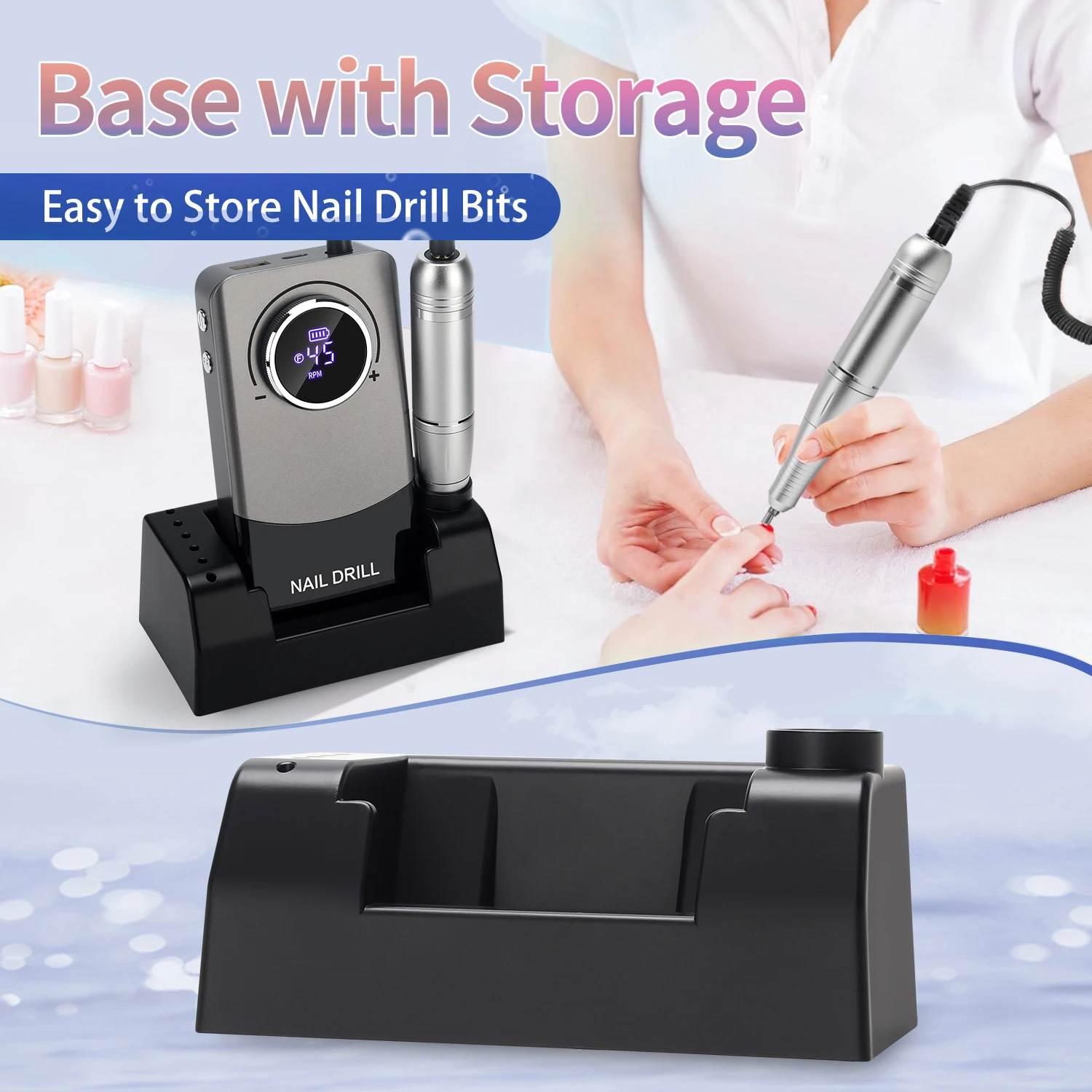 Professionele nagelschuurmachine, 6 boren en schuurband, 45000 RPM nagelboor V9 met LED-display, USB elektrische nagelboor, nagel