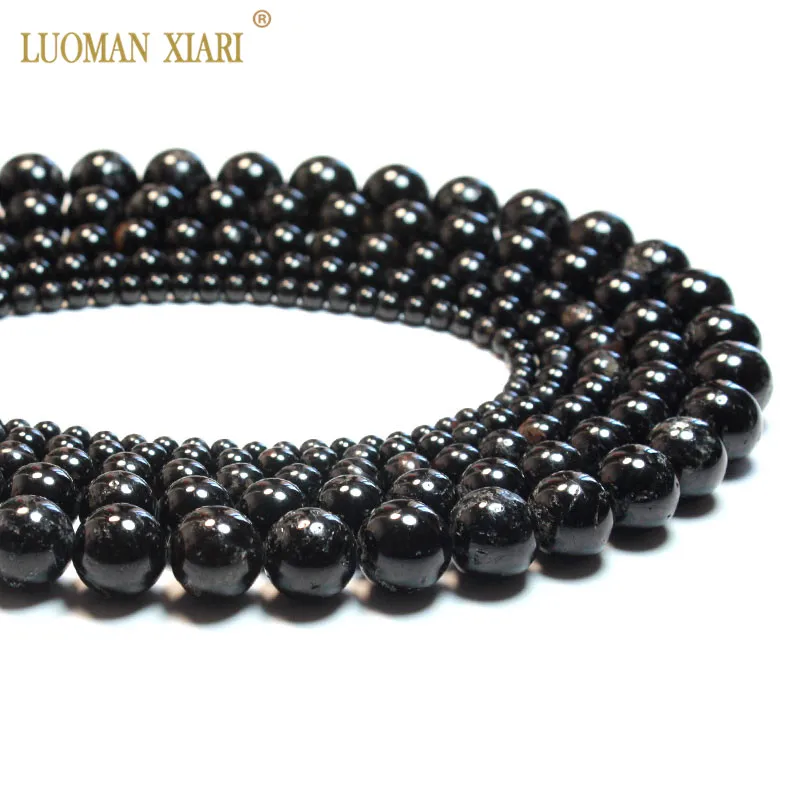 Wholesale 100% Natural Black Tourmaline Round Gem Stone Beads For Jewelry Making DIY Bracelet Necklace 4/6/8/10/12mm Strand 15\'\'