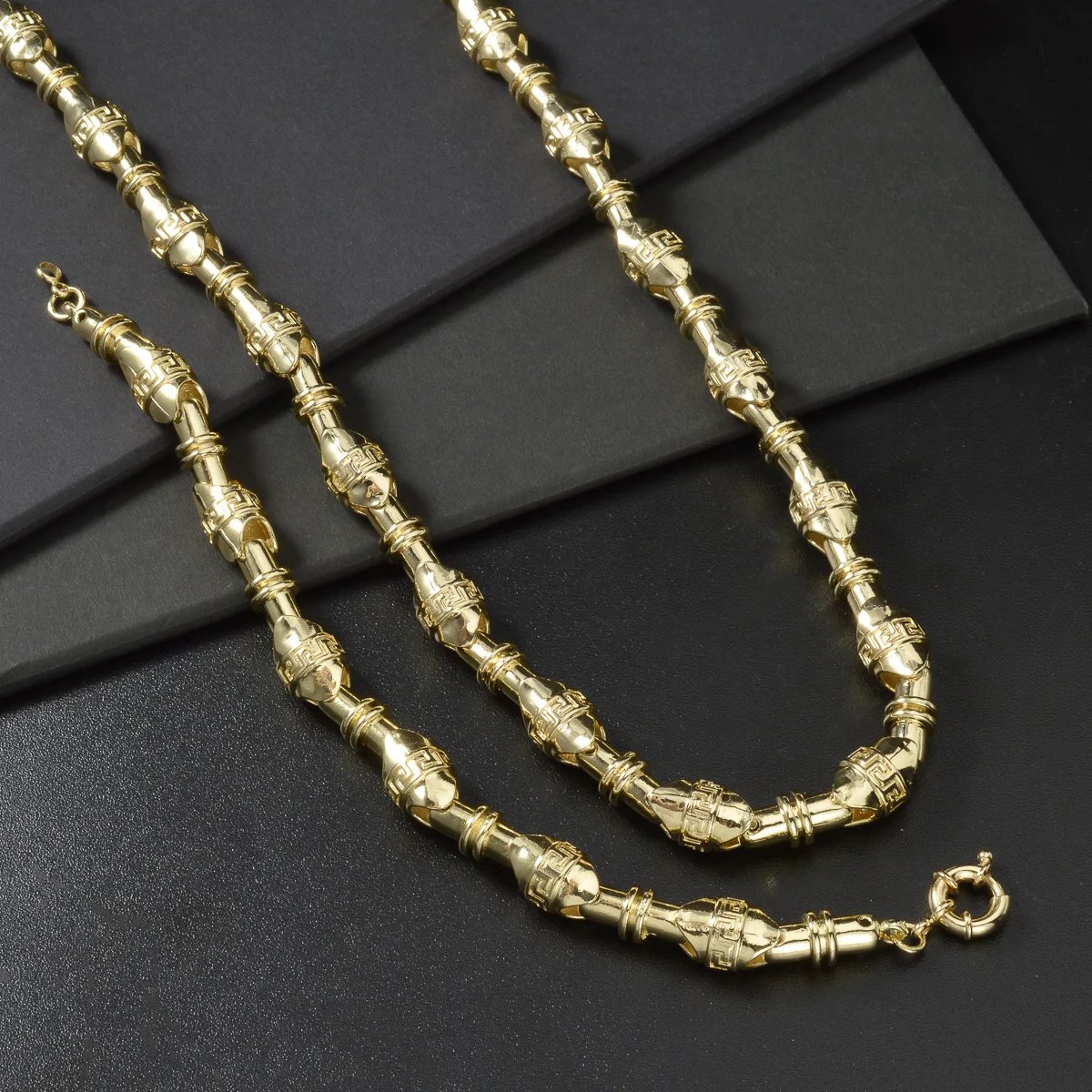 Large Size Gold Tone Chain Set Gold Tone Necklace Bracelet Geometric Link Chain Jewelry Set For Male Daily Banquet Decoration