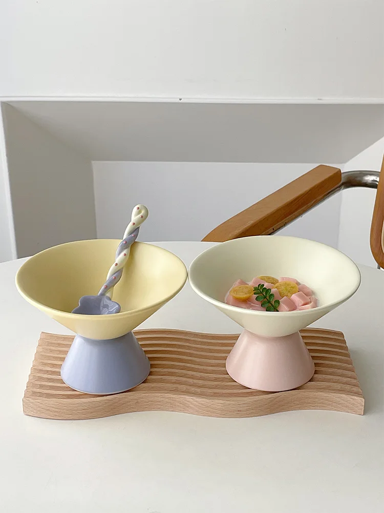 

Ins Sle High Footed Ice Cr Bowl Pure Color Sna Bowl Dert Bowl Contrast Color Design Cerc Bowl for Breakfast