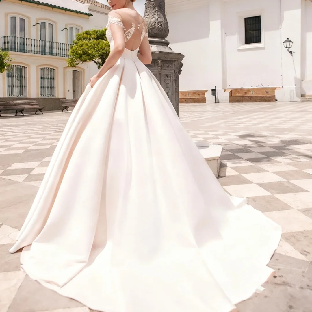 Robes de mariée en Satin à manches courtes, élégantes et personnalisées, avec des appliques en dentelle, robes de soirée formelles pour mariée