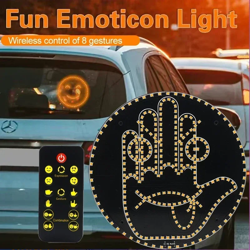 

Car LED Funy Facial Expression Light With Remote Control Rear Window Multi-function Warning Reminder Lamp Exterior Accessories
