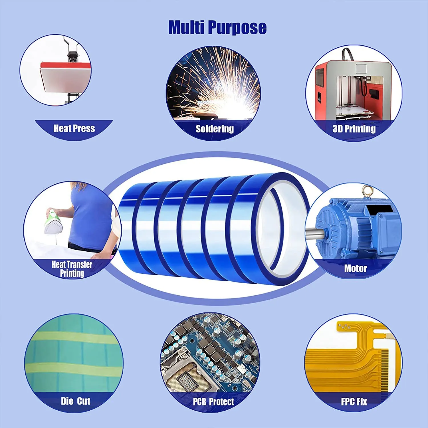 A89X 6 Rolls 20mm X33M Blue Heat Tape High Temperature Heat Tape Heat Transfer Tape for Heat Sublimation Press