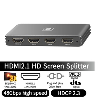 8K@60Hz HDMI2.1 Splitter 1 In 3 Out 4K@120Hz 48Gbps HDCP2.3 DTS AC3 HDR10+ for 3 Ultra HD Synchronous Display and Mirror Mode