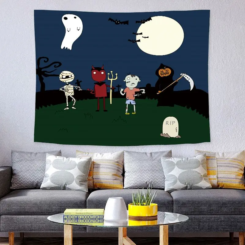 Halloween Tapestry Haunted House Castle Bat Tombstone Halloween Party Background Cloth Bedroom Dormitory Horror Wall Decor