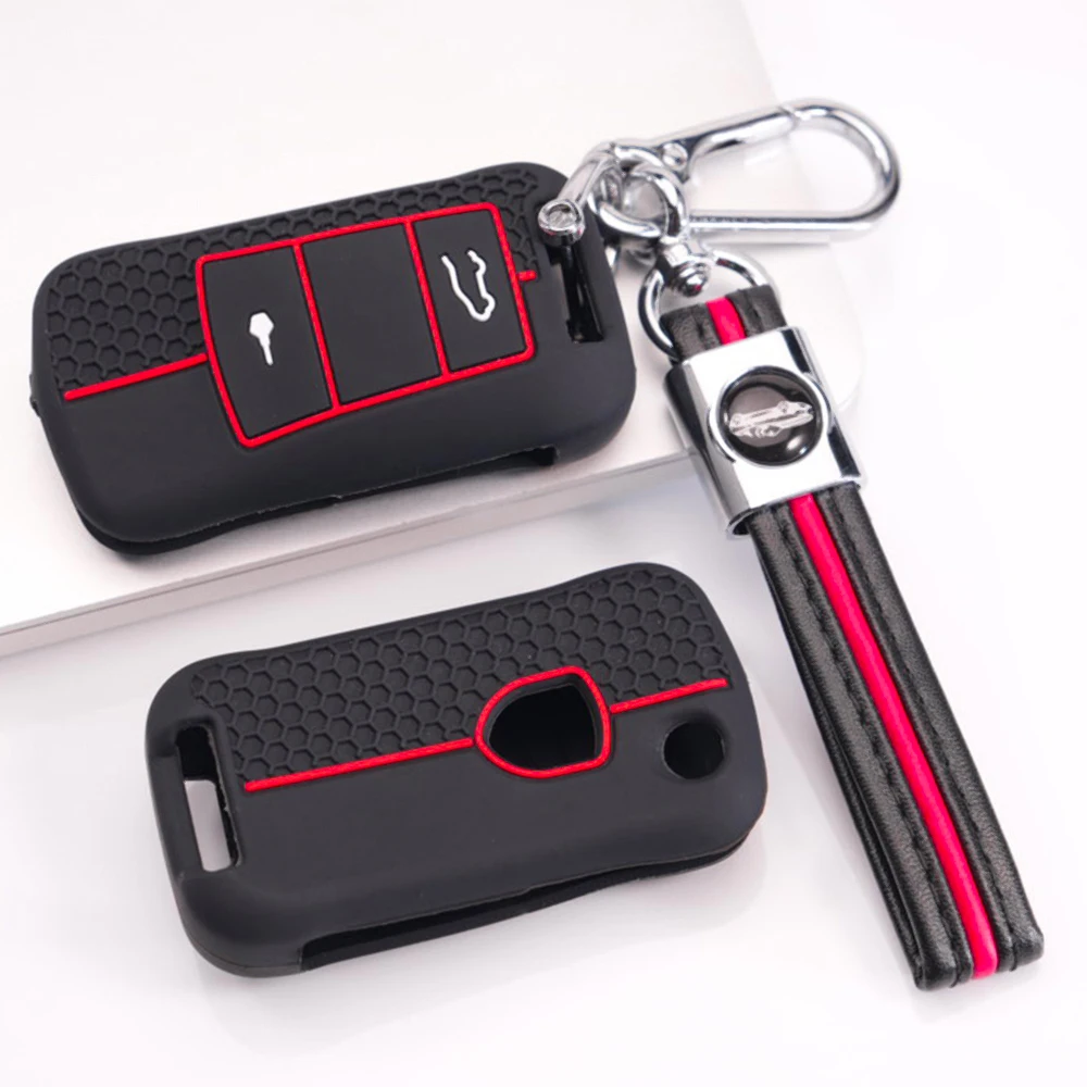 Key Case Cover With Keychain For Porsche 911 911 GT3 Cayenne Macan Panamera Cayman Boxster 718 Taycan Carrera Smooth Finish